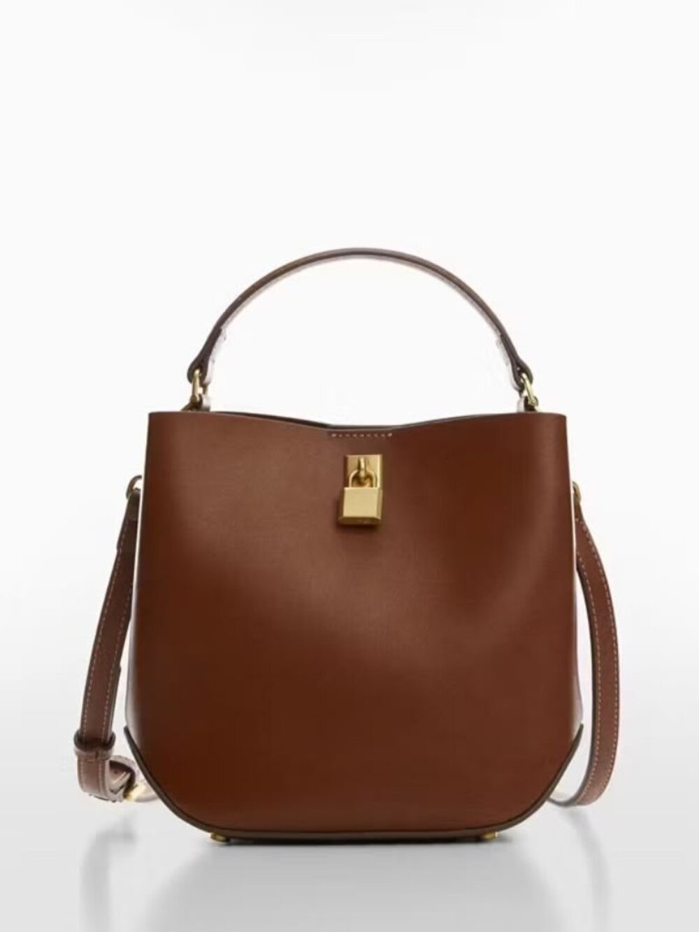 NWOT! Mango Mini Shopper Padlock Crossbody Bag Purse in Brown Leather